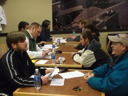 Members of the food and beverage staff grill job applicants. (Haha...get it???)